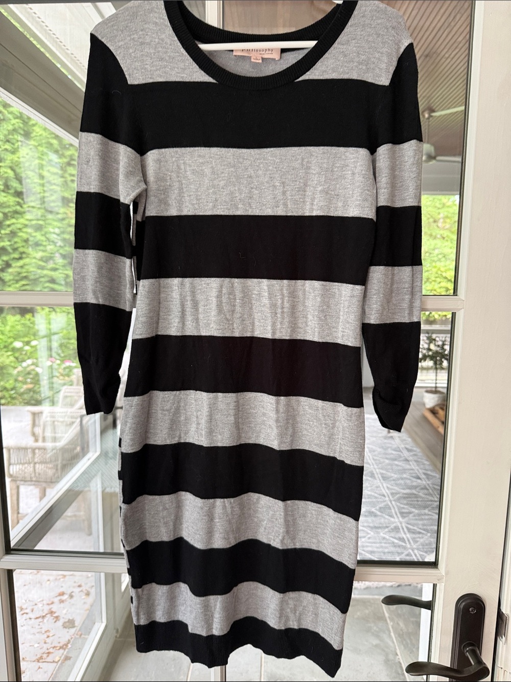 Philosophy Black and Gray Striped Knit Dress